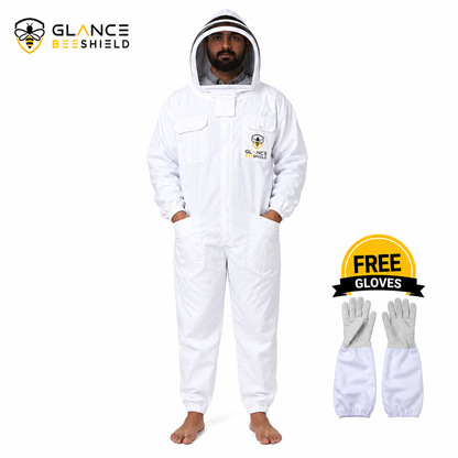Cotton Beekeeping Suit with Veil & Gloves - White