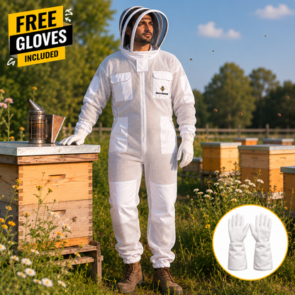 Cotton Beekeeping Suit with Veil & Gloves - White